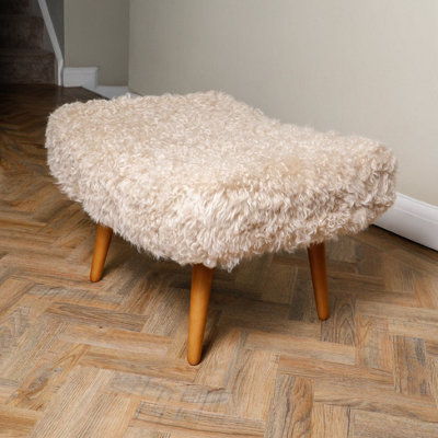 Native Natural Shearling Sheepskin Beige Footstool from B&Q