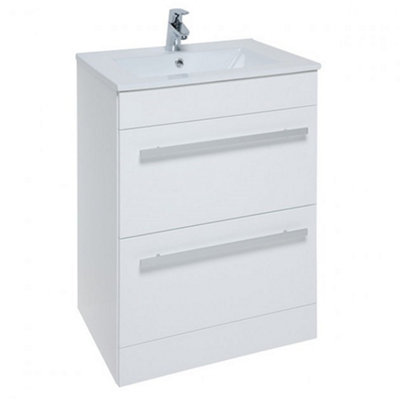 Clifton Bathroom 2 Drawer Floor Standing Vanity Unit With Basin 600mm WideWhite Brassware Not Included from B&Q