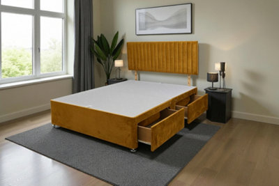 B&Q -  Emily Mustard Plush 6Ft Divan Bed Base With 2 Drawers & HeadboardSuper King