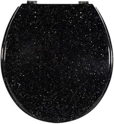 Biznest Polyresin Toilet Seat Glitter Stunning Glittering Detailing Durable Design Perfect Bathroom Addition ( Black ) from B&Q