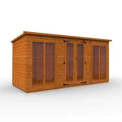 14Ft X 6Ft (4150mm X 1750mm) Horsforth Shiplap Full Pane Pent Retreat Summerhouse With 4 Windows-31475 