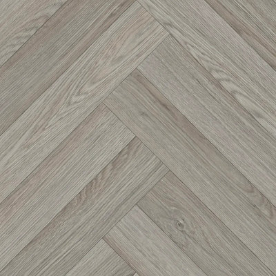 B&Q Grey Wood Effect Herringbone Vinyl Flooring For Kitchen, Bathroom, Livingroom, 4.50Mm Thick Vinyl Sheet-2M(6'6") X 2M(6'6")-4M²