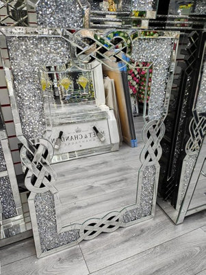 Biznest Filled Celtic Cross Knot Wall Mirror Diamond Crush Crystal Dressing Silver Wall Mirror Rectangle 120X80Cm Home Décor from B&Q
