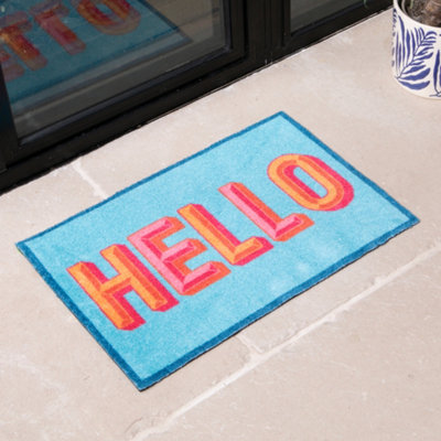 B&Q -  Blue Hello Indoor Washable Doormat