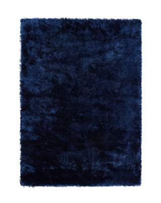 Indigo Polyester Shaggy RugHandmade RugPlain Modern Rug For BedroomLiving Room& Dining Room-80Cm X 150Cm from B&Q