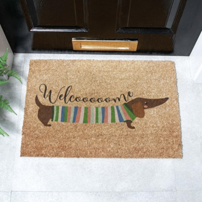 Artsy Doormats Welcome Sausage Dog Coir Doormat (60 X 40Cm) from B&Q