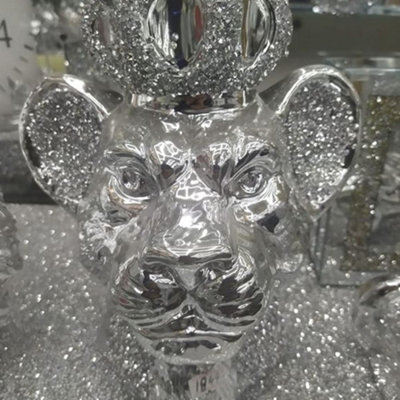 Biznest Silver Chrome Crushed Diamond Lion Queen Face Crystal Ornament Statue Shelf Décor from B&Q