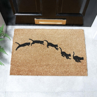 Artsy Mats Unisex Natural Jumping Cats Coir Doormat With Non-Slip Backing 60X40cm | Size: 40 Cm X 60 Cm - Image 3