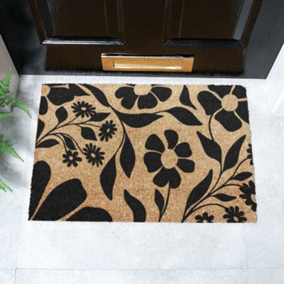 Artsy Doormats Black Floral Pattern Doormat (60 X 40Cm) from B&Q