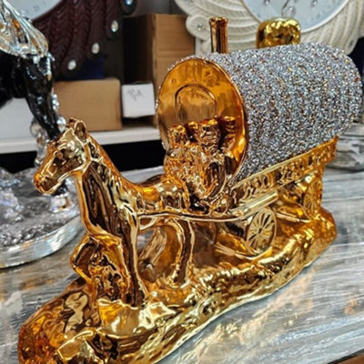 Biznest Gold And Silver Horse With Round Wagon Gypsy Crushed Diamond Carriage Ornament Shelf Sitter Caravan from B&Q