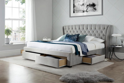 B&Q -  Newton Grey Velvet 4 Drawer Storage Bed And Neptune Spring Mattress King Size