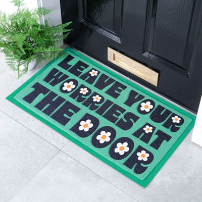 Native Natural Leave Your Worries At The Door Daisy Indoor & Outdoor Doormat70X40Cm from B&Q