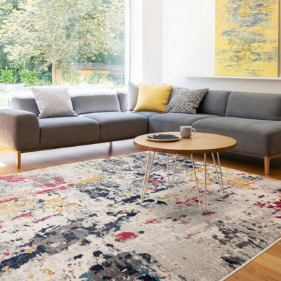 Multicolour Modern Abstract 9mm Thick Stain-Resistant Rug For Bedroom& Dining RoomEasy To Clean Rug-160Cm X 230Cm from B&Q