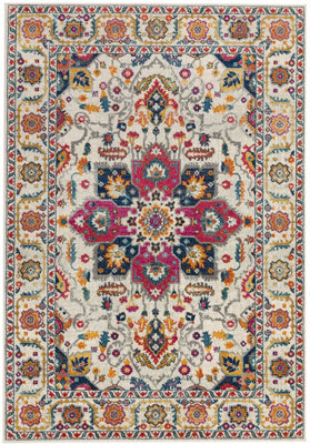 Traditional RugPersian Rug BedroomStain-Resistant Diningroom RugEasy To Clean RugWhite Multi Rug-120Cm X 170Cm from B&Q