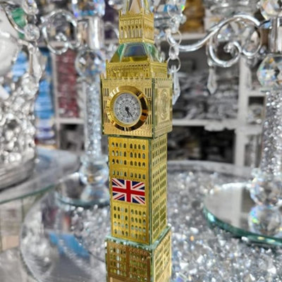 Biznest London Big Ben Crystal Clock Table Shelf Showpiece Souvenir Gift Tabletop Desktop Home Decorative Ornament (Gold) from B&Q