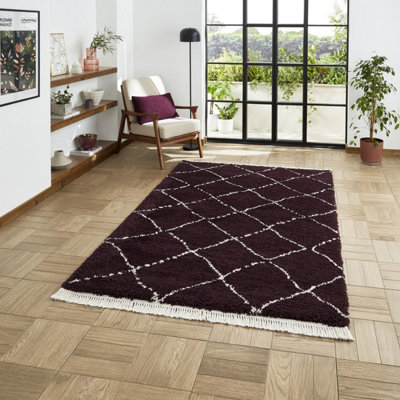 Purple Geometric Shaggy RugStain-Resistant 45mm Pile Modern Rug For BedroomLiving Room& Dining Room-120Cm X 170Cm from B&Q