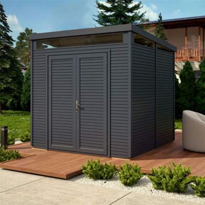 Cheshire 8 X 8 Pent Security Shed - Painted Anthracite - Double Doors - 19mm Tongue And Groove