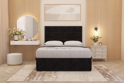 Somnior Beds Somnior Chambery Black Plush Hybrid Pocket Sprung Orthopaedic Divan Bed Set With Upholstered Headboard
