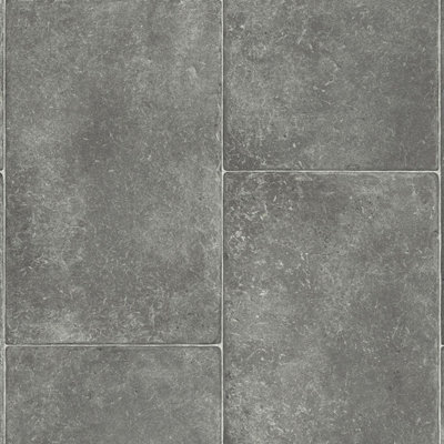  - Grey Tile Effect Anti-Slip Vinyl Flooring For LivingroomKitchen2mm Thick Felt Backing Vinyl Sheet-4M(13'1") X 2M(6'6")-8M²