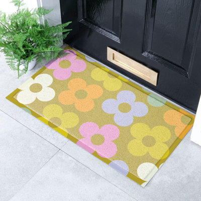 Artsy Doormats Elizabeth Olwen Petals On Pistachio Indoor/outdoor Doormat (70X40Cm) from B&Q
