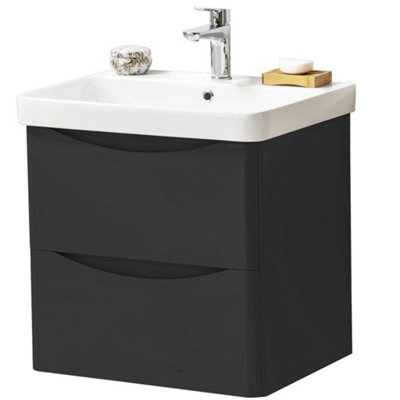 Clifton Bathroom Wall Mounted 2-Drawer Vanity Unit With Basin 600mm WideMatt Graphite(Arch)Brassware Not Included from B&Q