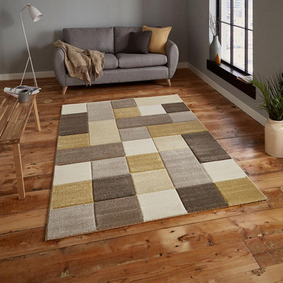 Grey/yellow RugStain-Resistant RugModern Geometric RugEasy To Clean Rug For Bedroom& Dining Room-160Cm X 220Cm from B&Q