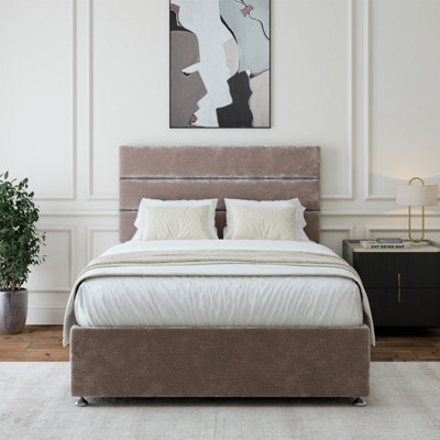 B&Q -  Silver Chenille Divan Base And Lined Headboard Small Double