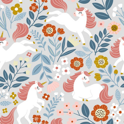 B&Q -  Eco-Friendly Grey Cute Unicorn Wallpaper