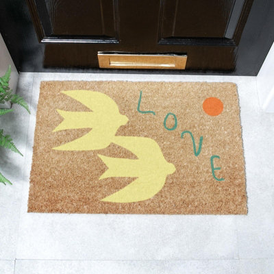 Artsy Doormats Elizabeth Olwen Swan Love Coir Doormat (60X40Cm) from B&Q