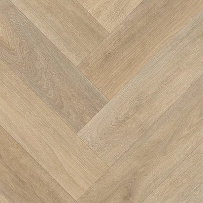 B&Q Wood Effect Herringbone Vinyl Flooring Sheet For Kitchen, Bathroom, Livingroom, 4.50Mm Thick-1M(3'3") X 3M(9'9")-3M² Beige