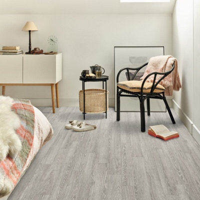 B&Q Wood Effect Anti-Slip Vinyl Flooring For Home, Shops, Offices, 2.8Mm Thick Vinyl Sheet-1M(3'3") X 2M(6'6")-2M² White/Ivory