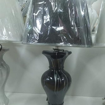 Biznest 60Cm Black Marble Effect Table Lamp With White Round Shade Large Round Bass Bedside Lights from B&Q