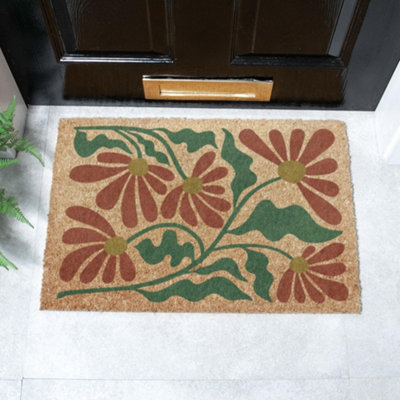 Artsy Doormats Red And Green Quirky Floral Pattern Doormat (60 X 40Cm) from B&Q