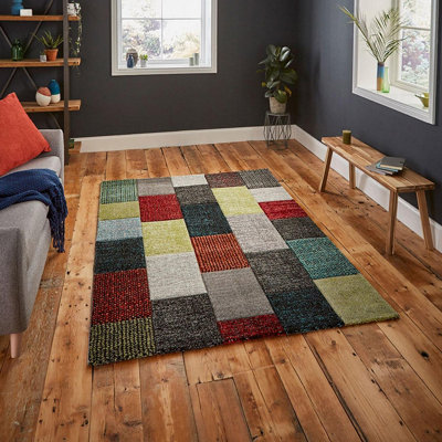 Grey/multi RugStain-Resistant RugGeometric RugModern Handmade Rug For Bedroom& Dining Room-120Cm X 170Cm from B&Q