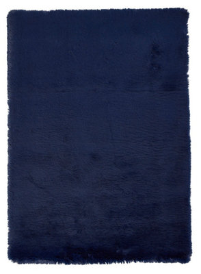 Navy Shaggy RugPlain Anti-Shed Rug With 80mm ThicknessModern Navy Rug For Bedroom& Dining Room-150Cm X 230Cm from B&Q
