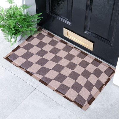 Artsy Doormats Wavey Checkerboard Chocolate Brown Indoor Outdoor Doormat (70 X 40Cm) from B&Q