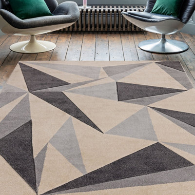 Cream Grey Geometric 13mm Thick Stain-Resistant Rug For BedroomDining RoomEasy To Clean Modern Rug-80Cm X 150Cm from B&Q