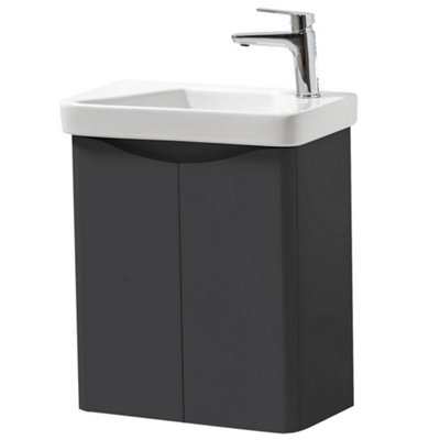 Clifton Bathroom Wall Mounted 2 Door Cloakroom Unit And Ceramic Basin 500mm WideMatt Graphite(Arch)Brassware Not Included from B&Q