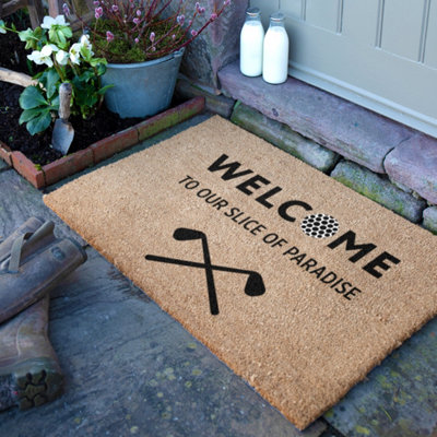 Artsy Doormats Welcome To Our Slice Of Paradise Doormat (90 X 60Cm) from B&Q
