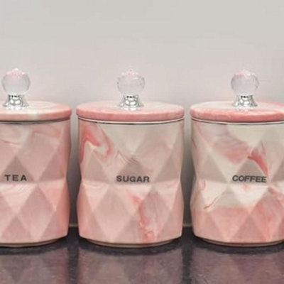 Biznest Pink Marble Design Coffee Tea Sugar Canisters Container Kitchen Jar Pots Crystal from B&Q