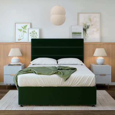 B&Q -  Neptune Spring Emerald Green Plush Velvet Divan Set Small Double