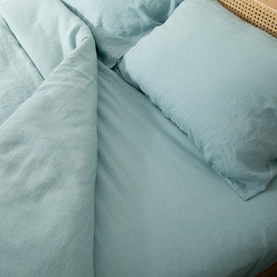 Native Natural Aqua Super King 100% Linen Fitted Sheet (180X200Cm) from B&Q