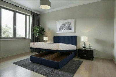 Knight Sleep Emily Ottoman Bed Navy Plush 4Ft  With Mattress & 24"headboardSmall Double from B&Q