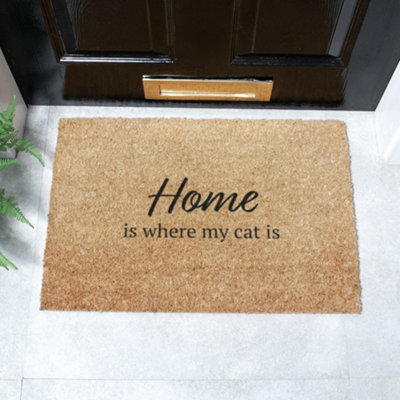 Artsy Doormats Home Is Where My Cat Is Coir Doormat (60 X 40Cm) from B&Q