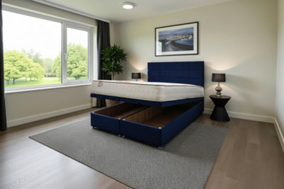 Knight Sleep York Ottoman Bed Navy Plush 2Ft6  With Mattress & 24"headboardSmall Single from B&Q