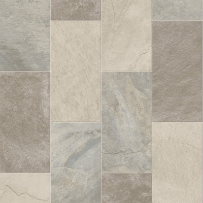 B&Q Anti-Slip Stone Effect Vinyl Flooring For Livingroom, Kitchen, 2.3Mm Vinyl Sheet-9M(29'5") X 3M(9'9")-27M² Beige/Cream
