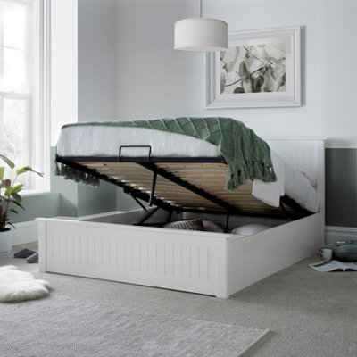 Bedmaster White Dawson Wooden Ottoman Bed And Super Ortho Orthopaedic Mattress Double 27Cm