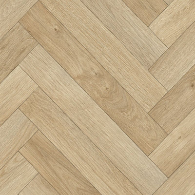 B&Q Light/Beige Herringbone Wood Effect Vinyl Flooring For Livingroom, Kitchen, 2Mm Felt Backing Vinyl -3M(9'9") X 4M(13'1")-12M²