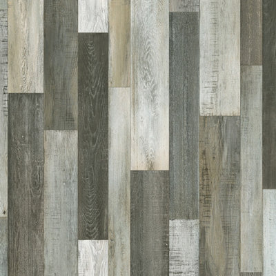 B&Q Wood Effect Vinyl Flooring For Livingroom, Kitchen, 2.7Mm Cushion Backed, Vinyl Sheet-1M(3'3") X 3M(9'9")-3M² Grey/White