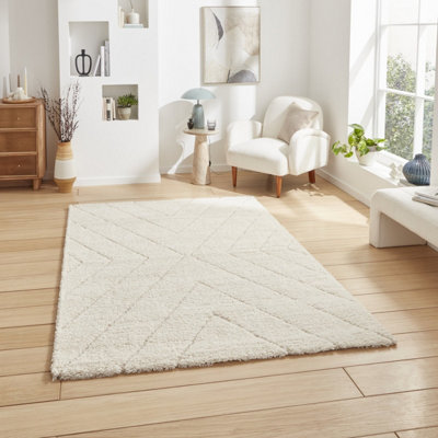 White Cream Geometric 30mm Thick Shaggy RugStain-Resistant Modern Rug For BedroomLivingDining Room-160Cm X 230Cm from B&Q